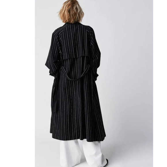 New Free People Melia Mac Trench Style Coat WTF $228 SMALL Blue Striped - Picture 4 of 10